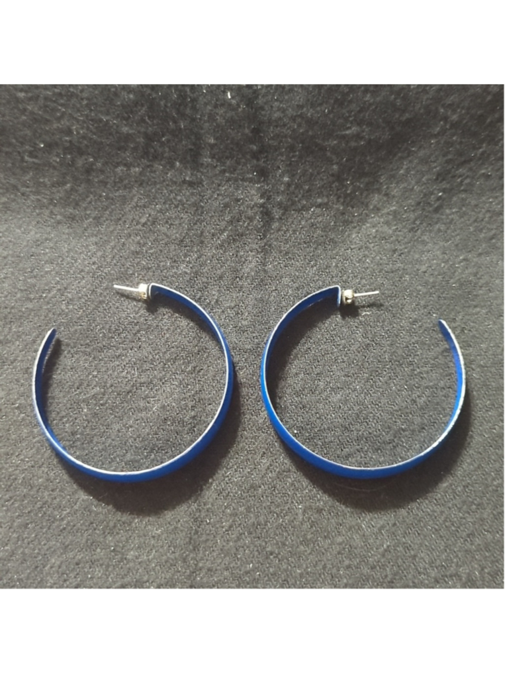 Silver Tone Navy Blue Metal Hoop Statement Earrings